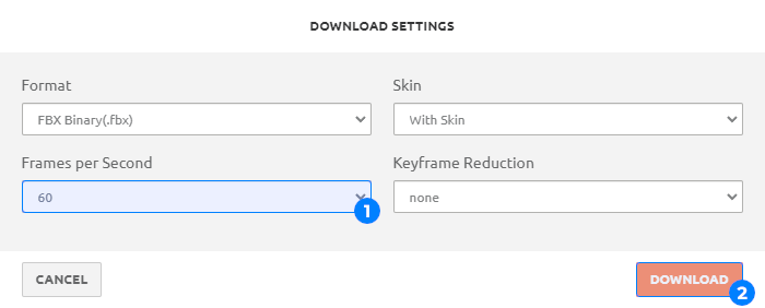 Select, configure and download animation
