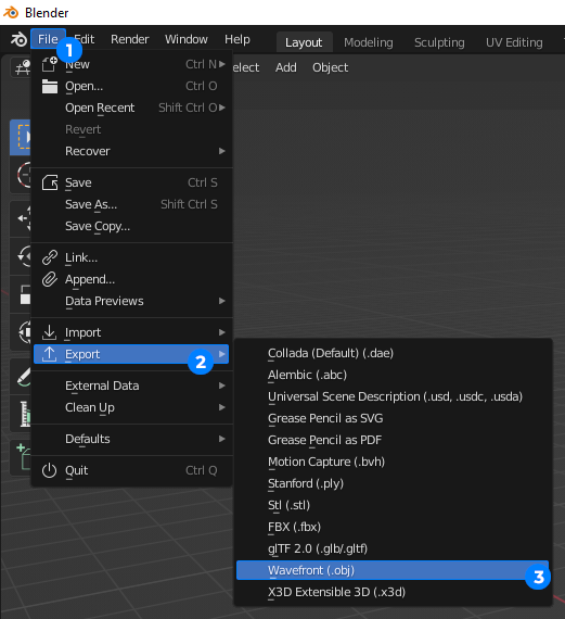 Select Export Wavefront from the File menu