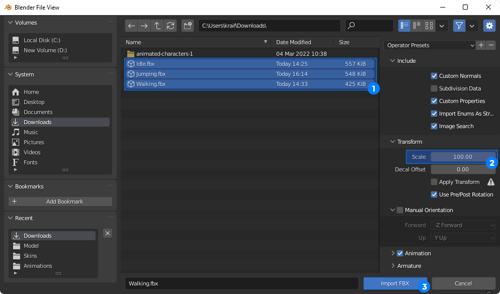 Import all animations