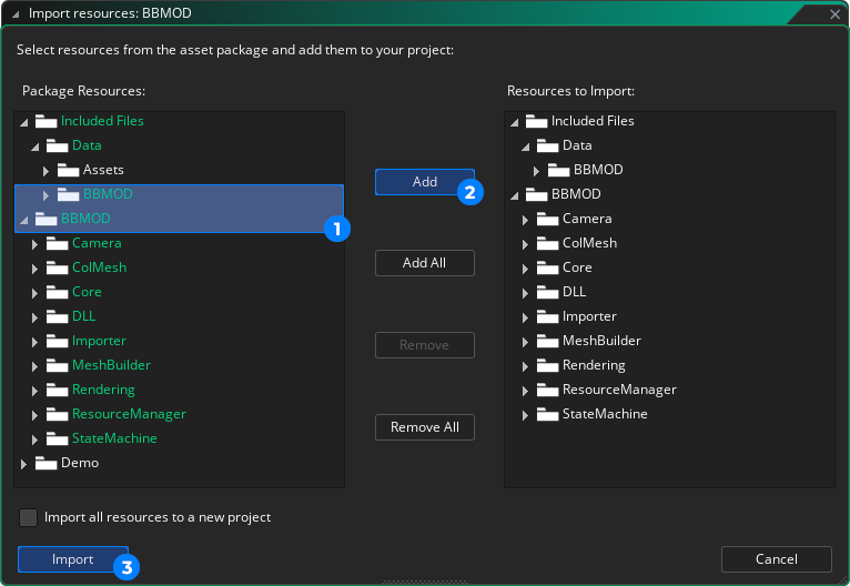 Import of asset's resources