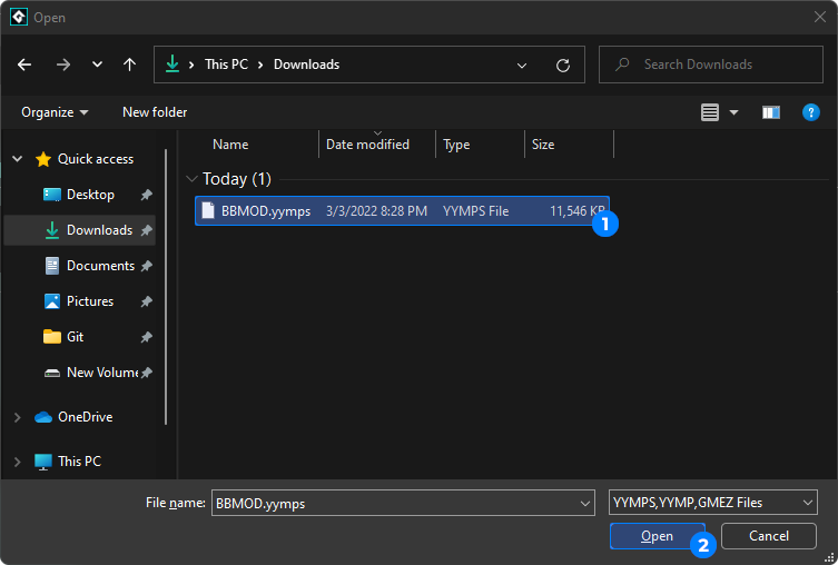 Select downloaded package